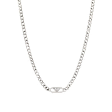 Ανδρικό ασημί κολιέ με ατσάλινη αλυσίδα Emporio Armani EGS3246040 σε ασημί χρώμα με οβαλ ενσωματωμένο στοιχείο.